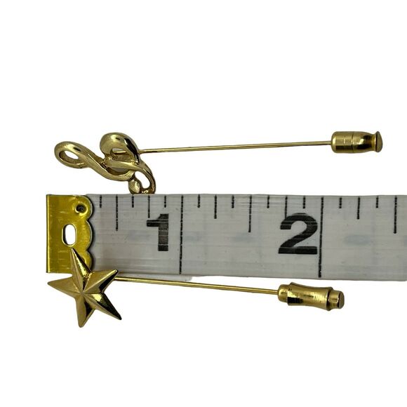 Star Treble Clef Music Lapel Stick Pin Retro Women's Gold Tone Classic Set Of 2 - Picture 6 of 12